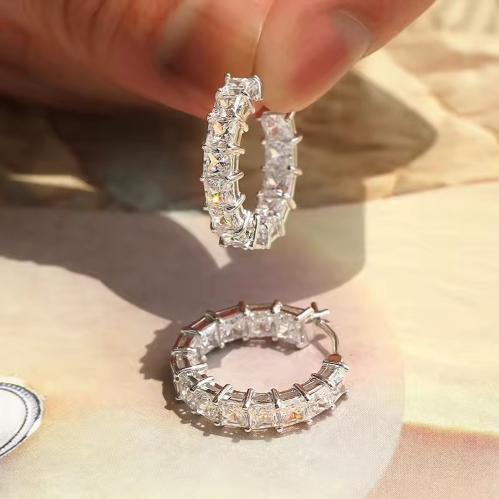 Elegant Silver  Plate Cubic Z Pave Crystal Hoop Earrings